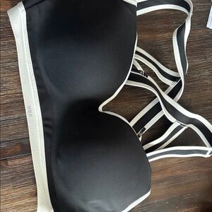 VSX Black Bralette with White Trim and Strappy Back